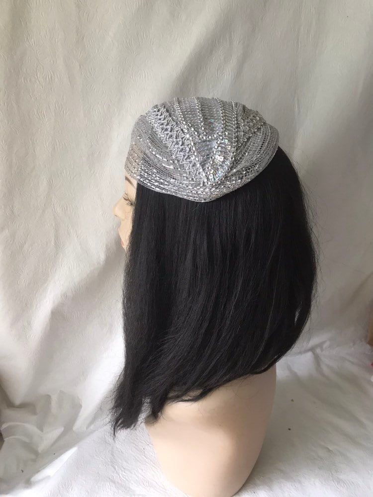 Silver Vintage Inspired 1950s-1960s Half Hat, Silver Wedding  display picture 1