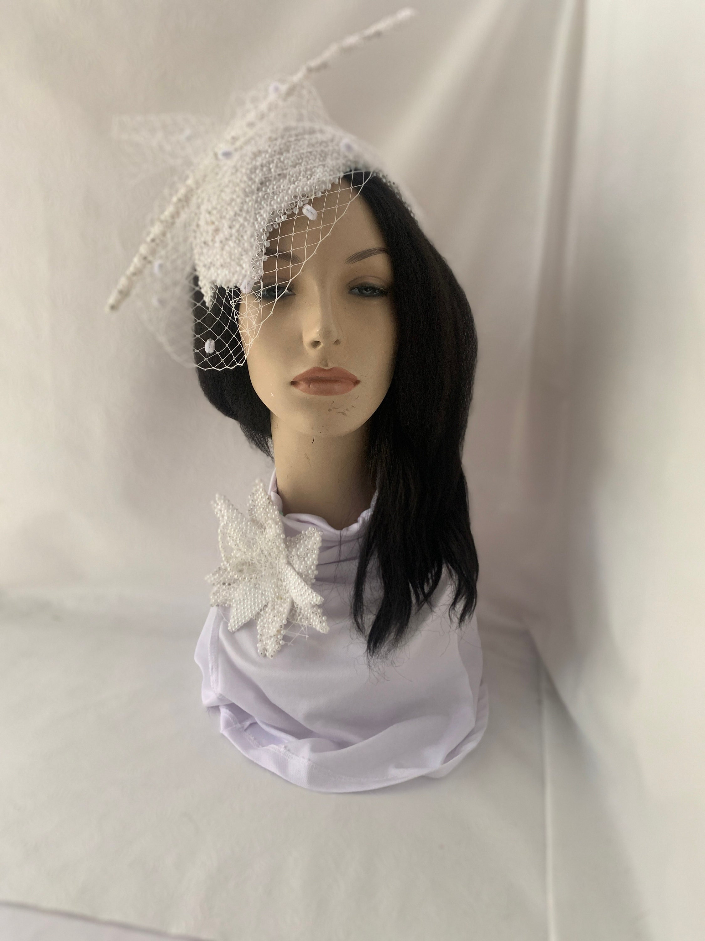Elegant White vintage Beaded Women\'s Hat White Pearl Beaded Vintage 1950s -1960s Womens Church Hat  main image 4