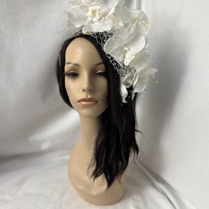 White Orchid Flower Fascinator hat for Bridal Flower Crown, Diner Blanc, Women Church hat, High Tea Party hat, British Fascinator image 13