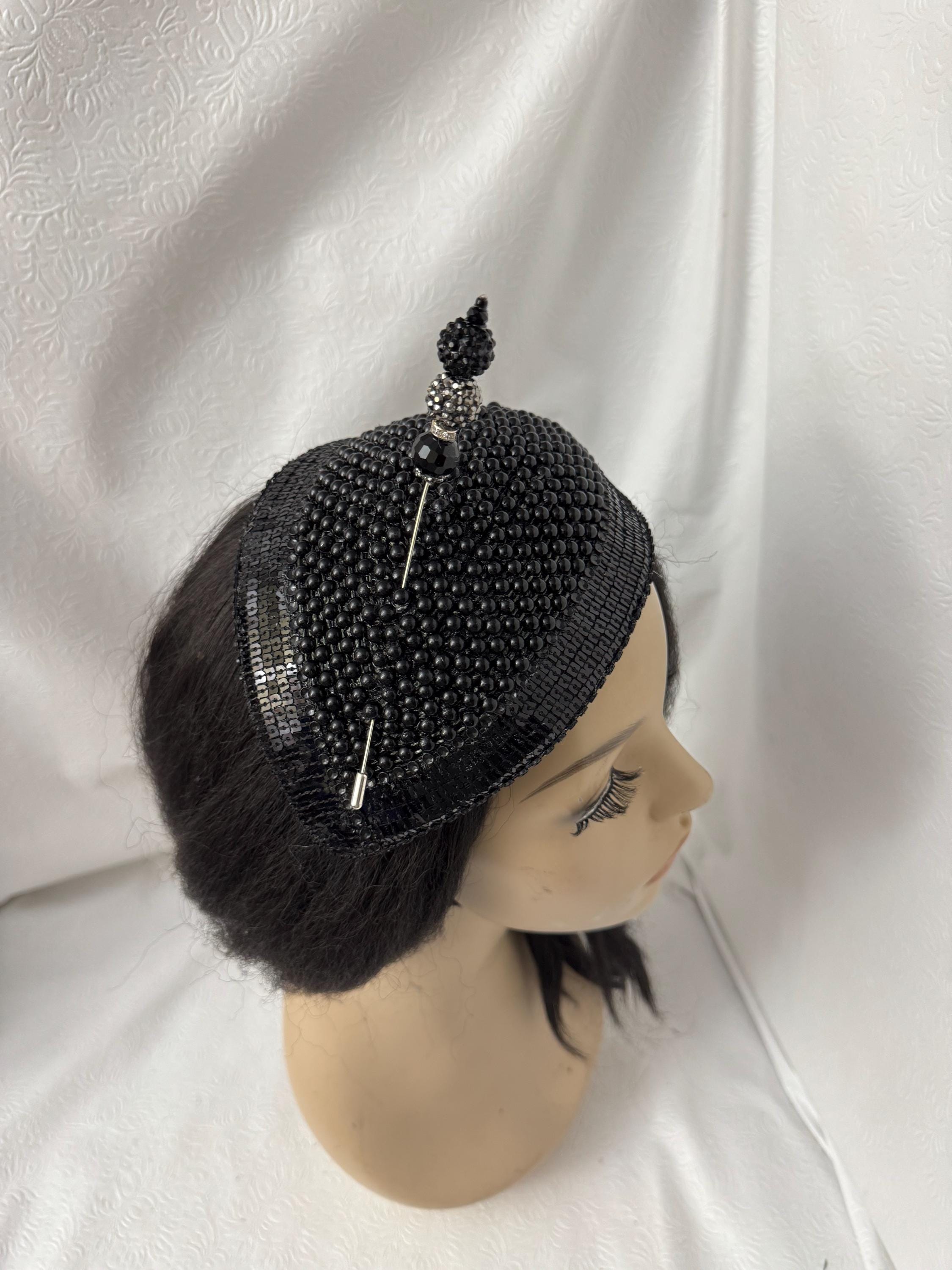 Badgley Mischka Vintage Black Fascinator Headpiece Headband Elegant Black Fascinator Hat with Veil & Flowers | Wedding  main image 3