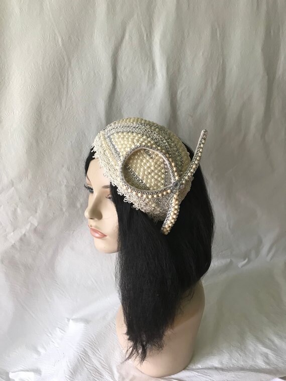 Vintage 1950s-1960s Beaded Sequin Ivory Cap Hat Glam Cocktail Evening Fascinator Vintage Hat Fascinator Beads Sequins 1950s - Etsy main image 2