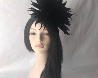 Black feather Fascinator hat, Mother’s Day Church hat, Bridal hat, Races Hat, Wedding hat, Tea Party hat, Editorial Photoshoot headpiece