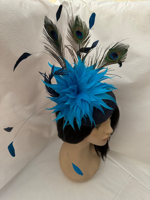 Turquoise Peacock Feather Floral Derby Fascinator Hat - Women Accessories M838( Turquoise/green/teal) Vintage Kentucky Derby, Church  main image 4