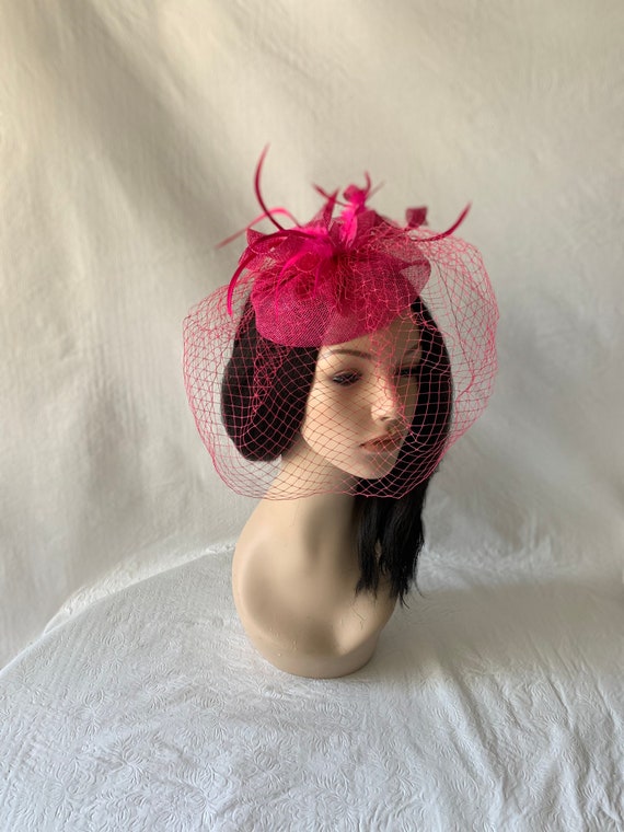 Pink Fascinator Headpiece with Black Veil Pink Fascinator, Black Fascinator, Mother of the Bride  main image 4