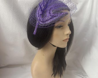 Elegant Purple Beaded Women\'s Hat Purple Sequins and Rhinestones Half Hat for Church, Wedding  main image 4