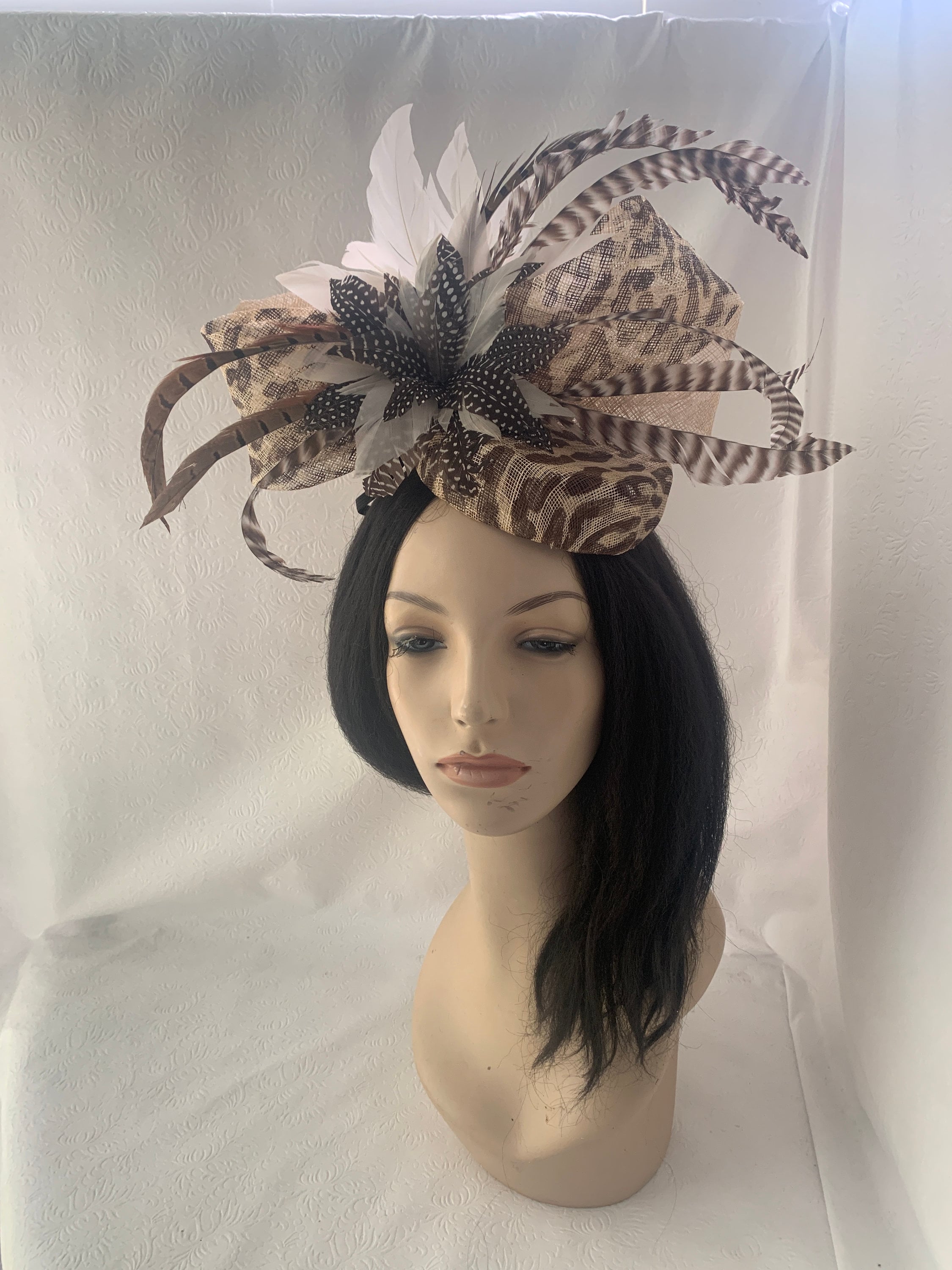Cheetah Leopard Sinamay Mini Pillbox Cocktail Fascinator Hat  display picture 1