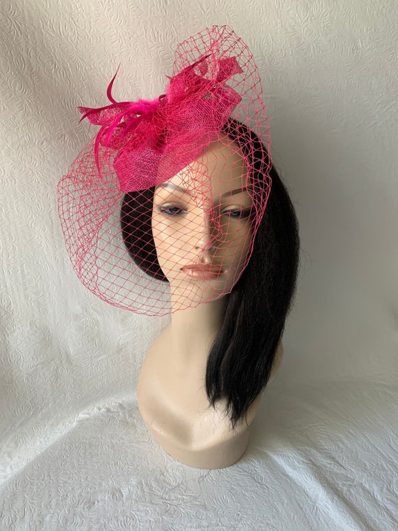 Hot Pink Fascinator With Veil, Kentucky Derby, Fuchsia Pink  display picture 1