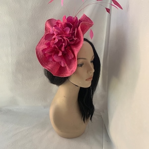 Hot Berry Pink Kentucky Derby Blume Fascinator Eichen Tag, Mutter der Braut Hochzeit Hut, Tee-Party Hut, Pferderennen, Kirche, Anlass