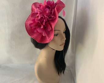 Hot Berry Pink Kentucky Derby flower fascinator Oaks Day Hat, Mother of the Bride wedding hat, Tea Party hat, Races, church,  occasion