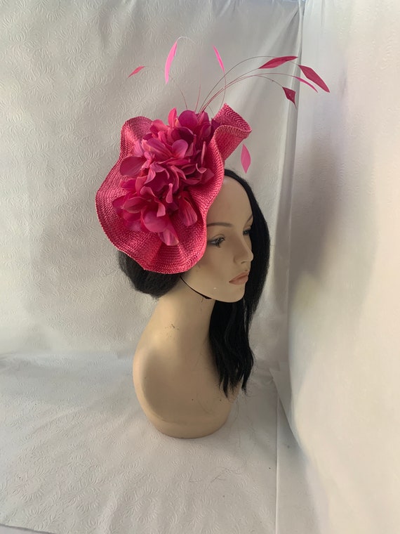 Hot Berry Pink Kentucky Derby Flower Fascinator Oaks Day Hat  display picture 1