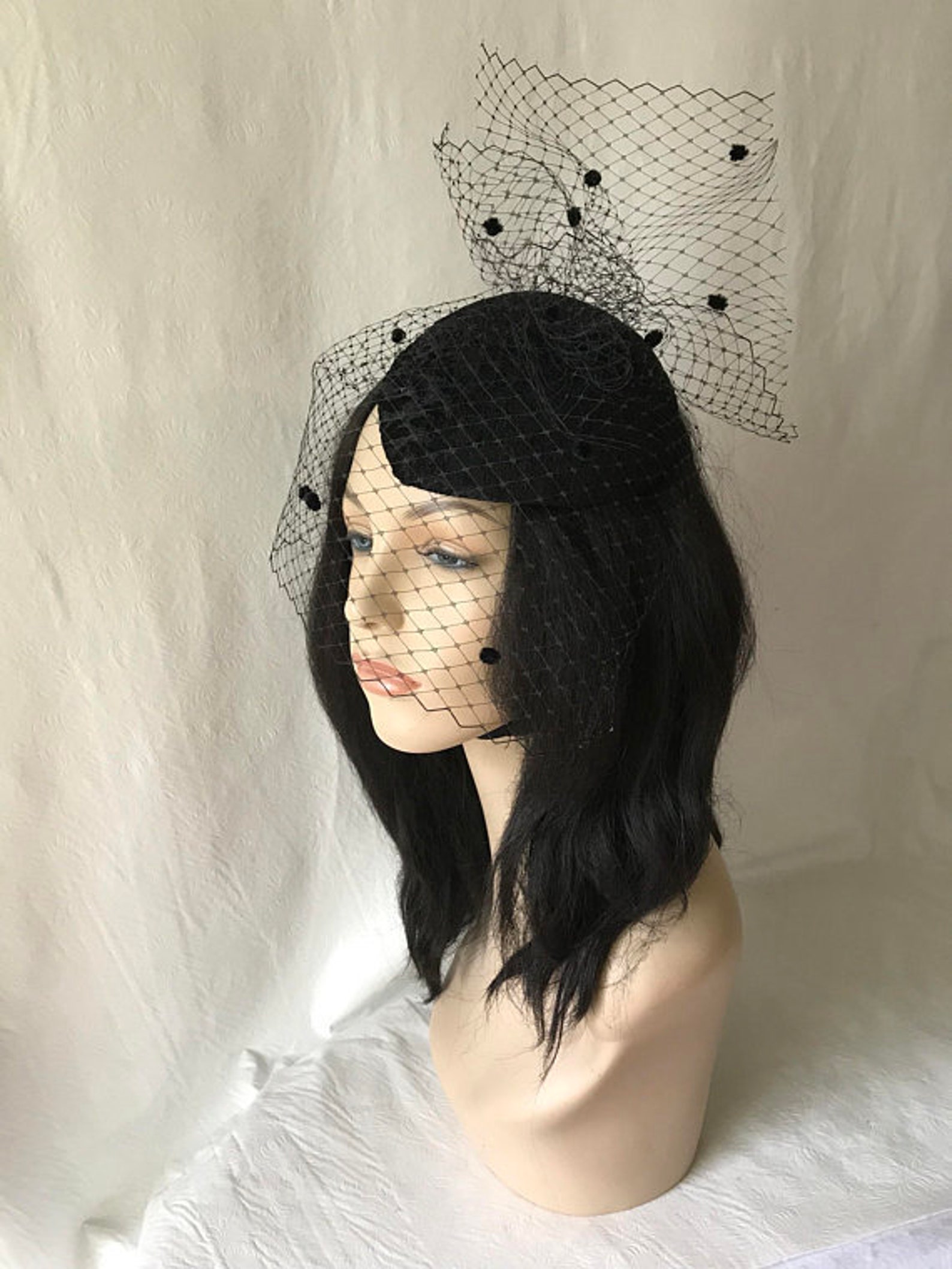 Black Fascinator Hat Black Fascinator Funeral Hat With Veil Etsy