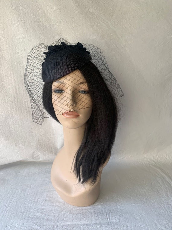 Kentucky Derby Elegant Black Fascinator with Veil made of felt il_340x270.4529235066_a5hx.jpg main image 3