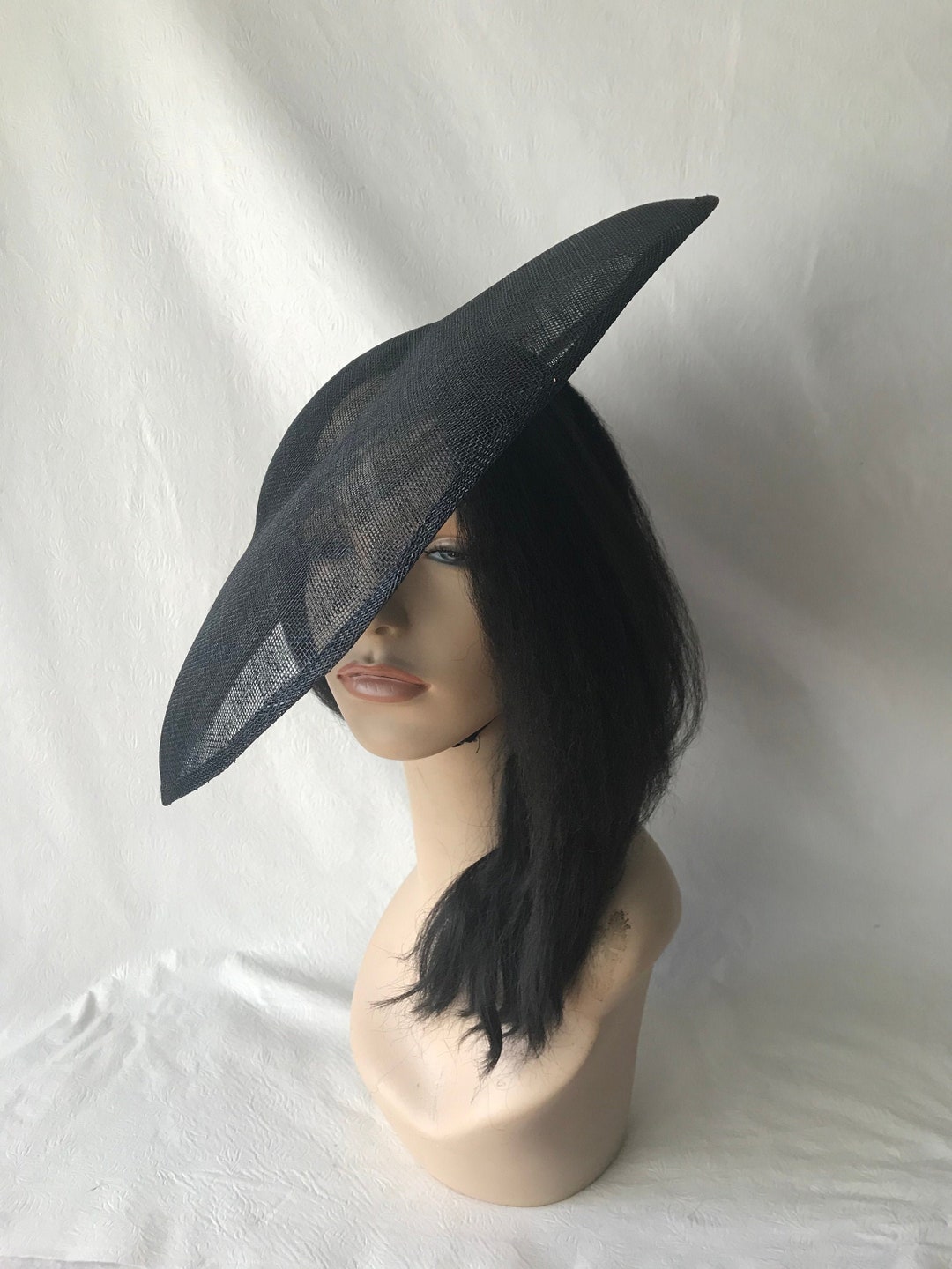 Black Large Fascinator Hat, Large Brim Black Hat for Funeral