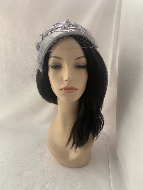 Silver Vintage Inspired 1950s-1960s Half Hat, Metallic Gray  display picture 1