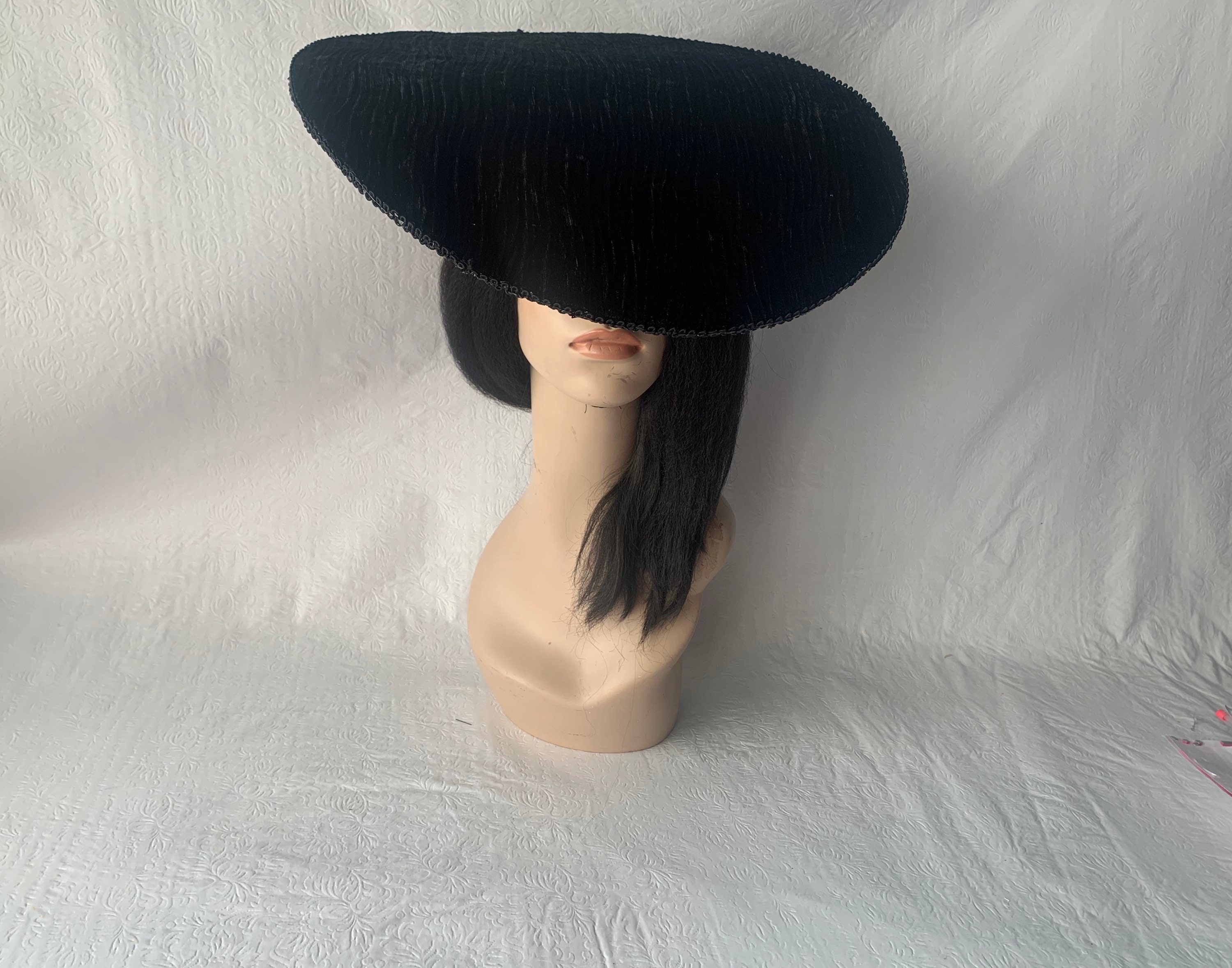 Vintage Midnight Velvet Mustard Pom Pom Trim Wide Brim Hat 1940s Wide Brimmed Hat - Etsy main image 4