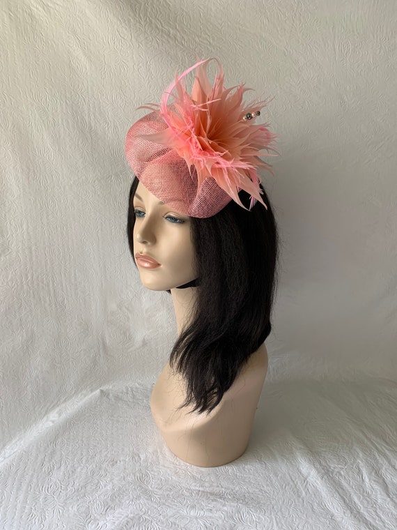 Peach Fascinator Tulle Flower Beads Feathers Headband Tea Weddings Church Brunch Yeetfub Derby Headband Fascinator Headband for Women Hat for  main image 3