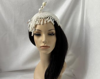 Black and White Beaded Half Hat Fascinator for Weddings  display picture 2