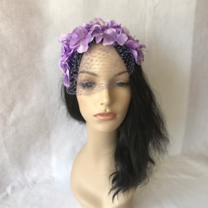 Lilac Purple flower Fascinator hat with birdcage veil, Lavender wedding hat, Flower Fascinator, Flower headpiece, Kentucky Derby Hat, Easter