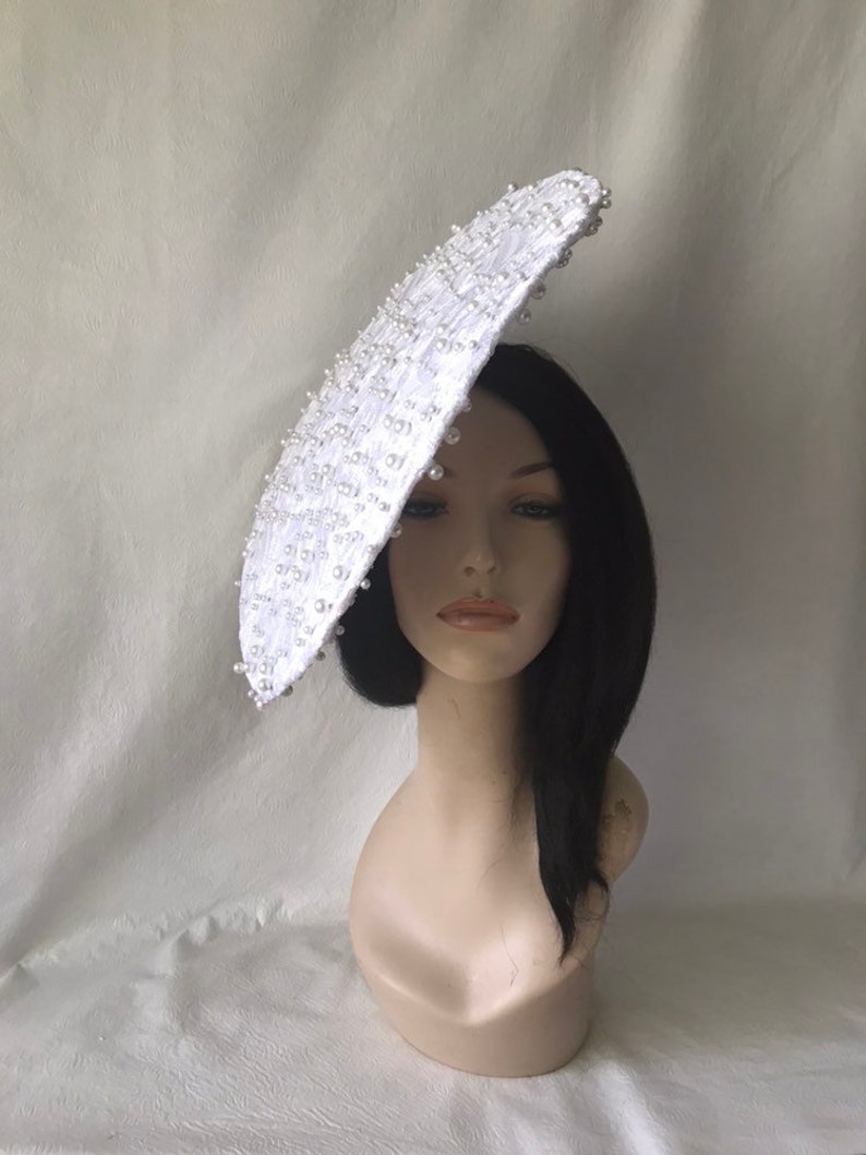 White Large Brim Saucer Fascinator Hat for Bridal Etsy