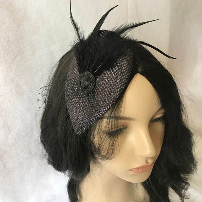 Small black fascinator with veil mini Fascinator bridesmaid Etsy