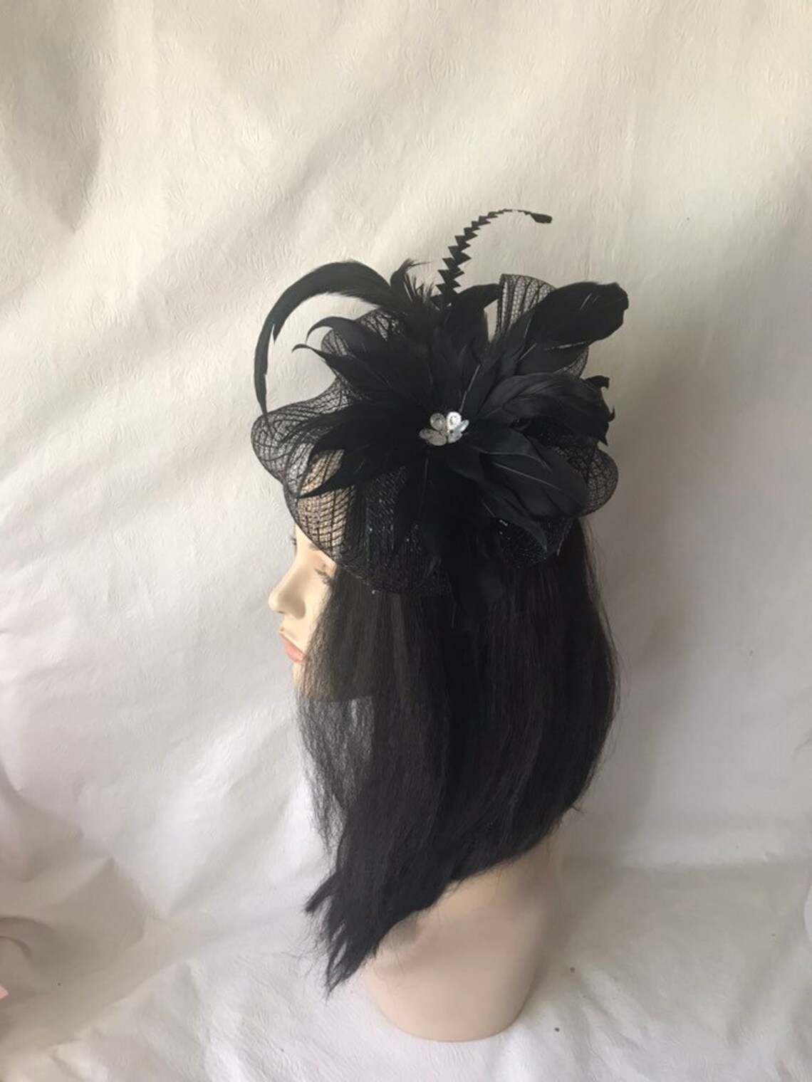 Black fascinator headband Funeral fascinator hat tea party Etsy