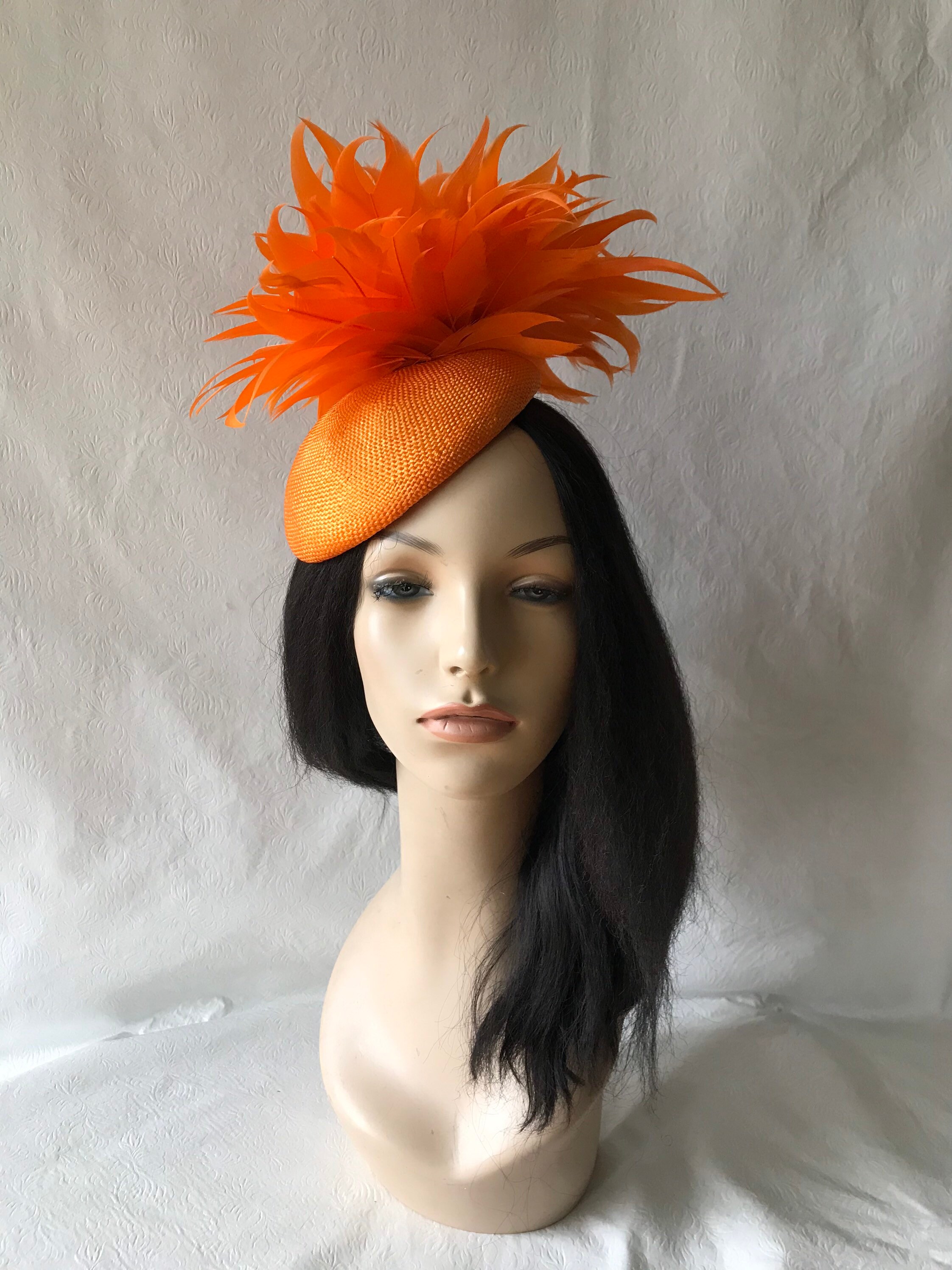 Orange Feather Kentucky Derby Fascinator Hat for Races, Tea 