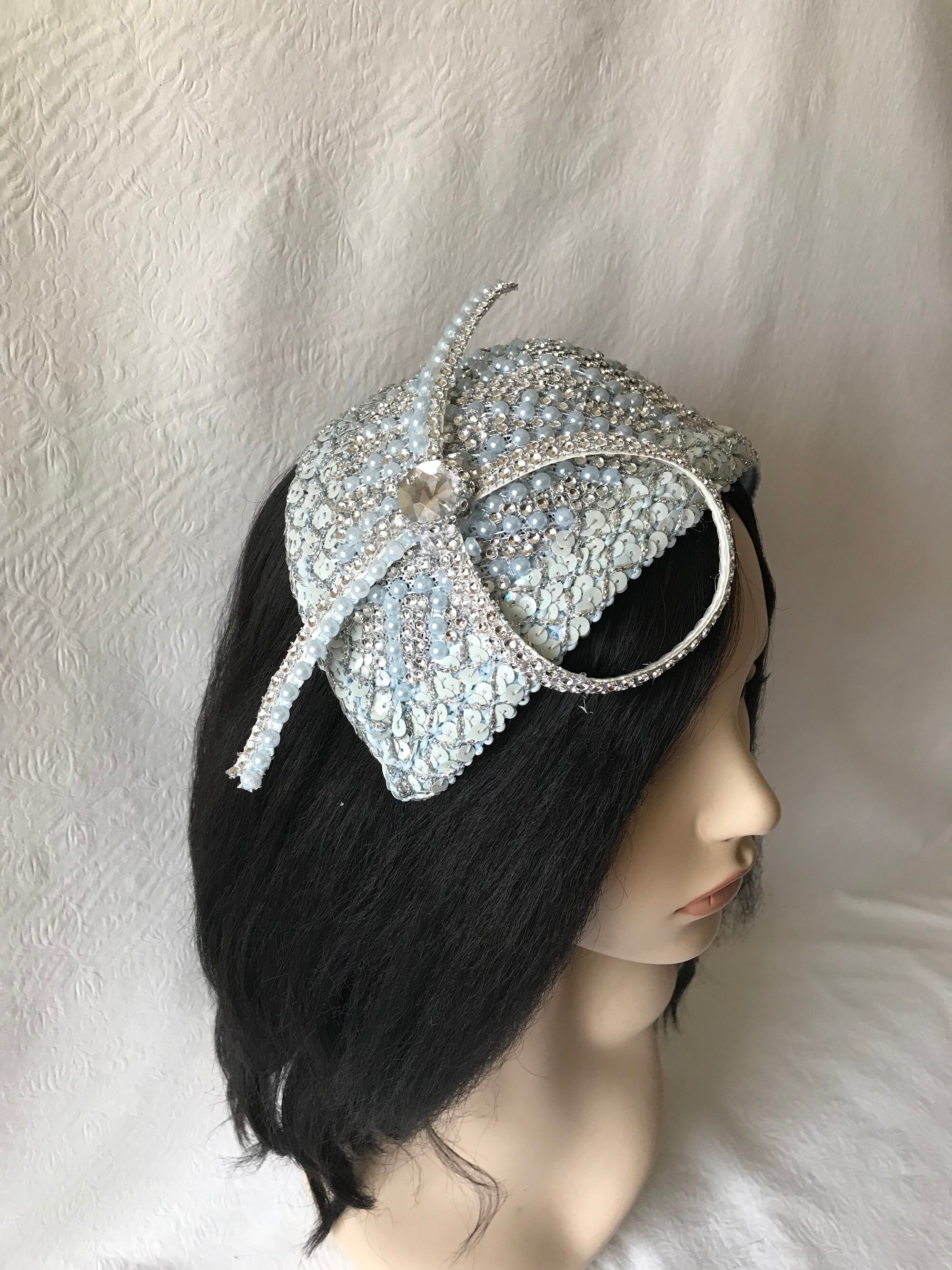 JosieTuckerMillinery Powder Baby Blue Fascinator, Vintage Style 1950s - 1960s Half Hat, Juliet Cap Bridal Hat, Blue Church Hat, Blue Wedding Hat, Fascinator Hat
