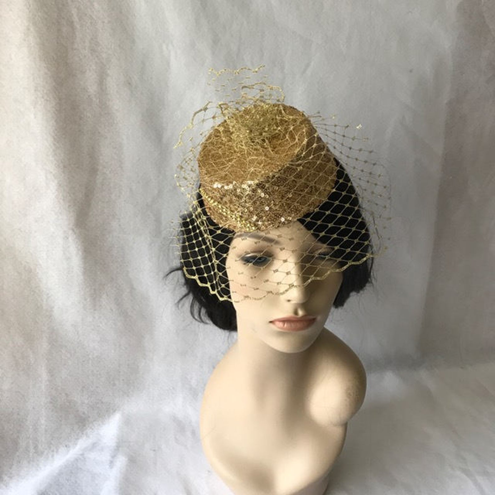 Gold Fascinator Hat with Gold Birdcage veil Gold Kentucky Etsy