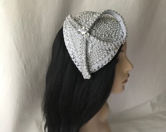 Silver church fascinator hat vintage style 1950s - 1960s half hat Juliet cap bridal hat church hat silver wedding hat Mother of the bride