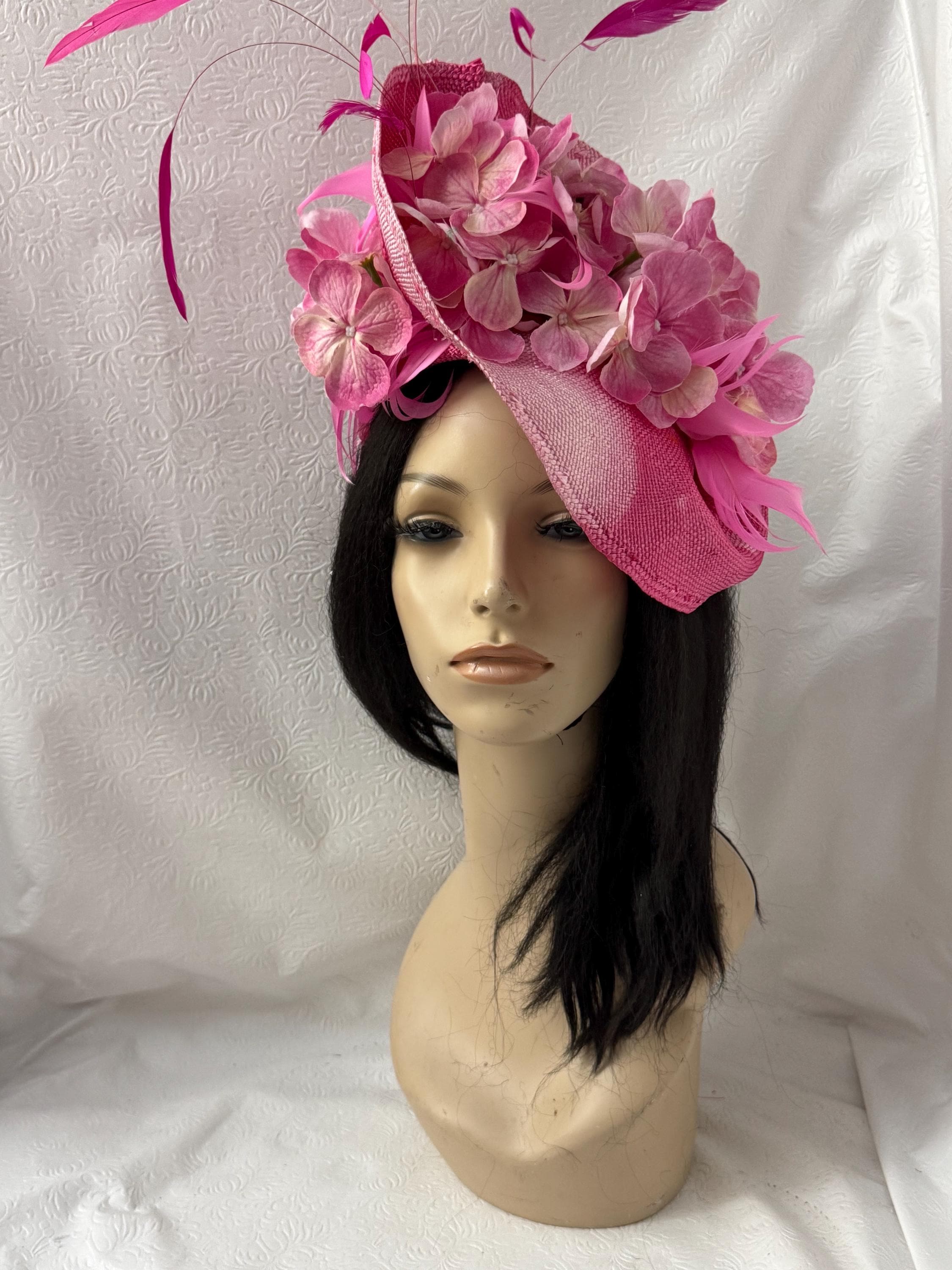 Pink Floral Derby Fascinator - Petal Headpiece for Wedding Guest Church ...