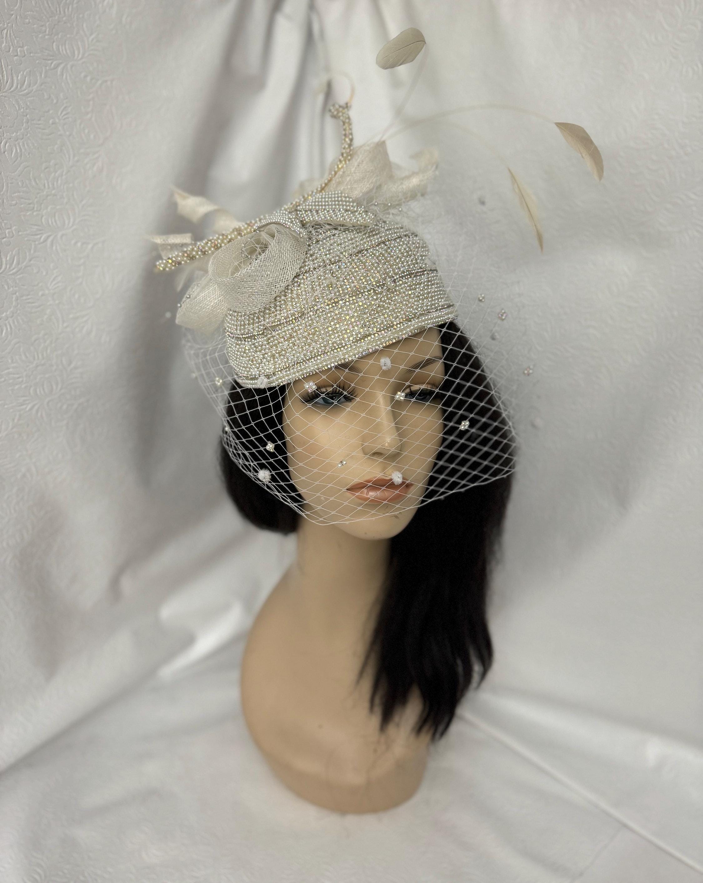 White Pearl Rhinestone Pillbox Hat: Iridescent Church Hat  display picture 1