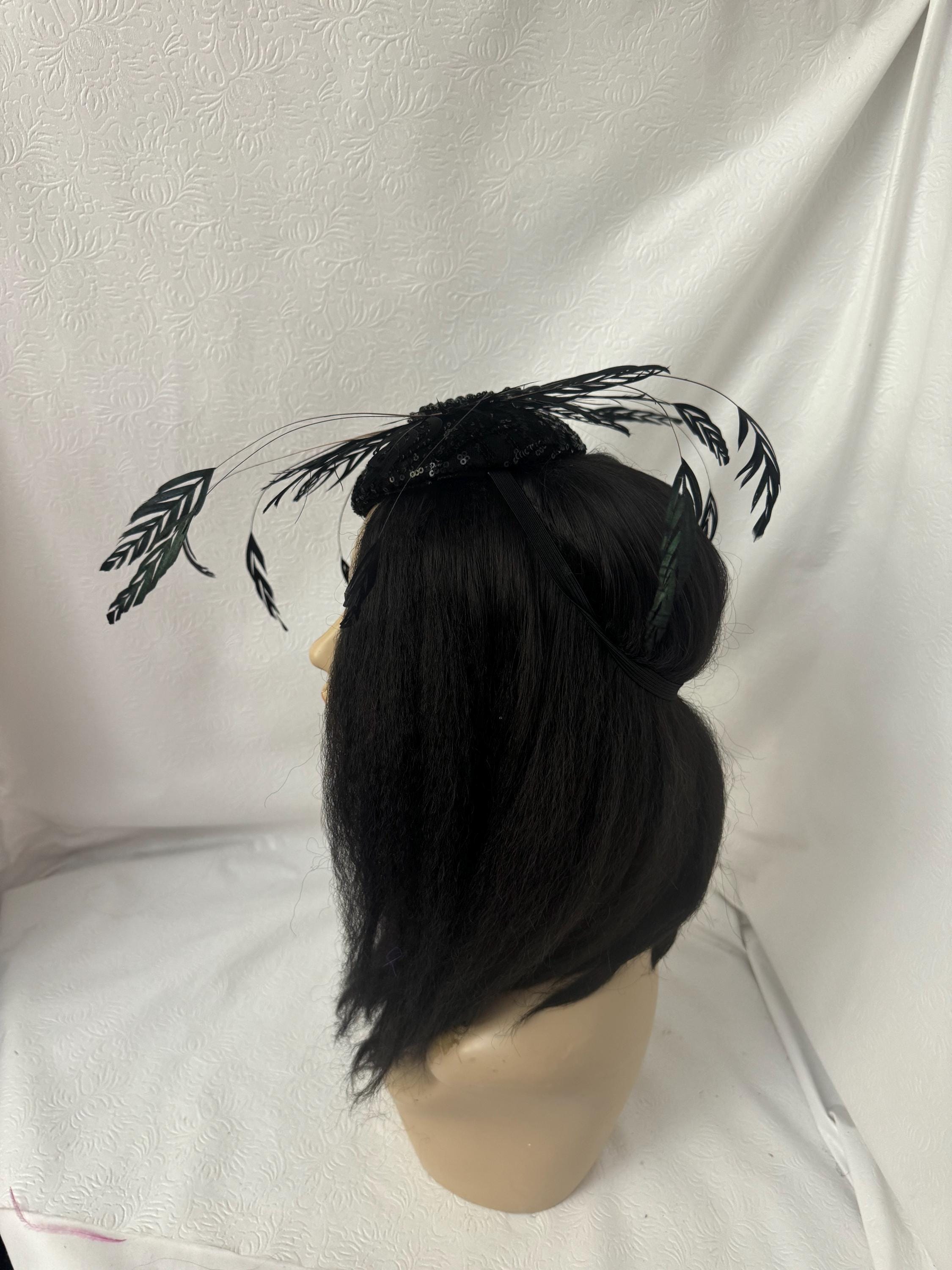Black Feathered Sequined Cocktail Fascinator Hat - Women Accessories Black Feather Fascinator Hat for Wedding Tea Party Funeral  main image 2