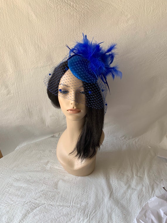 Women\'s British Style Pillbox Church Derby Wedding Winter Vintage Veil Hat Blue Royal Blue Wool Felt Pillbox Hat! Vintage Style and Timeless  main image 4