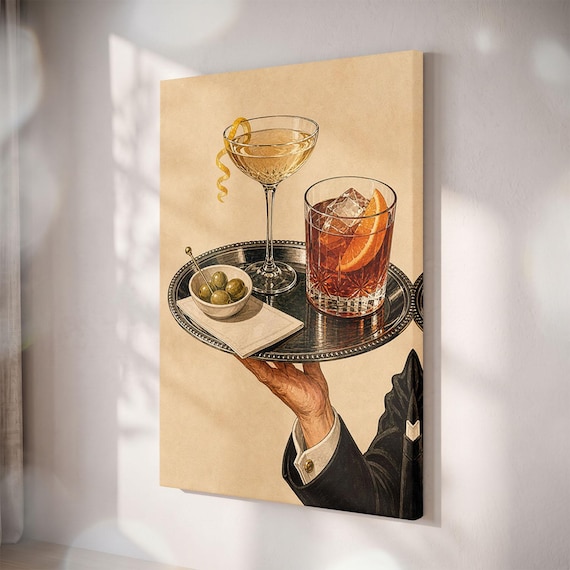Vintage Cocktail Canvas Print, Retro Bar Wall Art, Speakeasy Decor