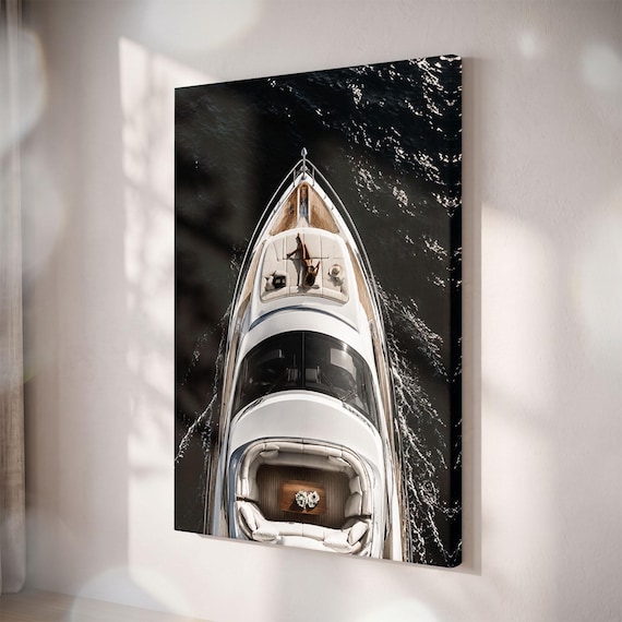Aerial Yacht Canvas Print, Modern Coastal Wall Art, Summer Lifestyle Photography