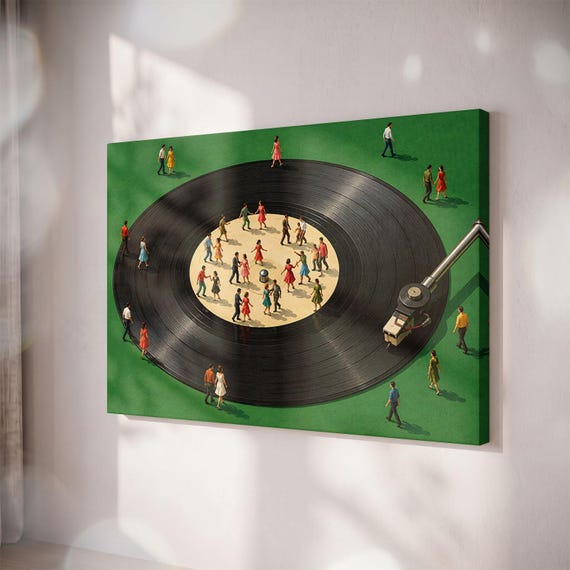 Vinyl Record Dancers Canvas Print, Retro Music Room Art