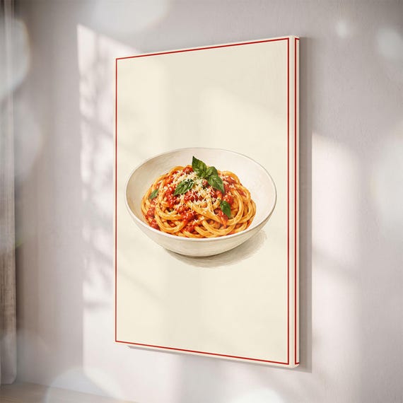 Spaghetti Pasta Canvas Print, Italian Food Wall Art, Retro Kitchen Decor