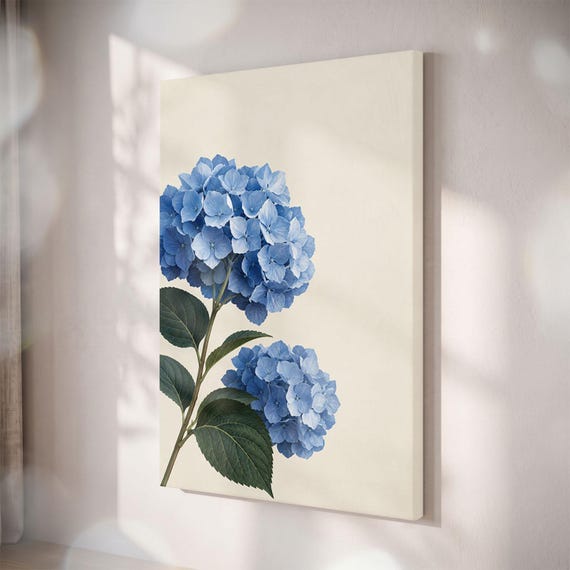 Blue Hydrangea Canvas Print, Botanical Floral Wall Art, French Country Decor