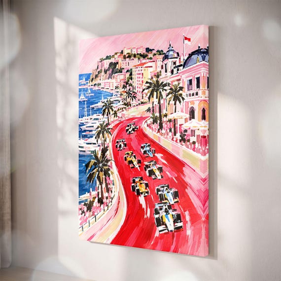 Monaco Grand Prix Canvas Print, Retro Racing Art, Riviera Motorsport Decor