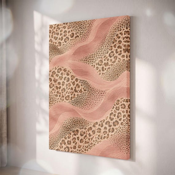 Pink Leopard Print Canvas, Modern Abstract Boho Wall Art