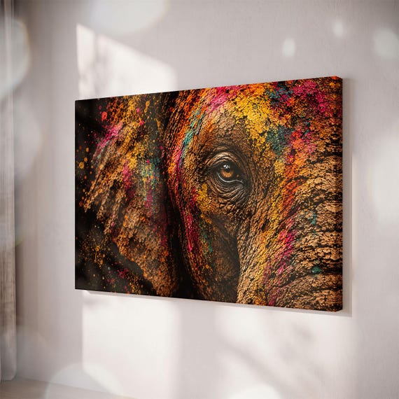 Colorful Elephant Pop Art Canvas, Vibrant Wildlife Wall Decor, Textured Animal Print