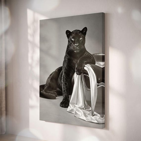 Black Panther Canvas Print, Moody Wildlife Wall Art, Big Cat Photo