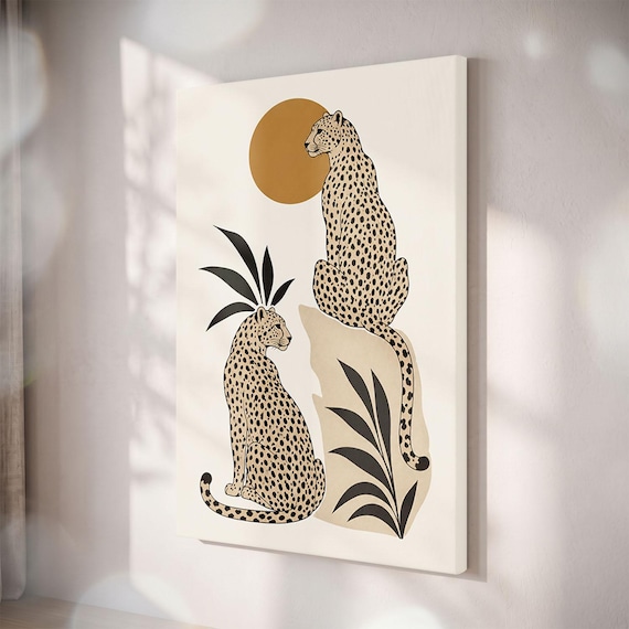 Leopard Boho Wall Art, Minimalist Cheetah Print, Mid Century Safari Decor (Canvas Print)
