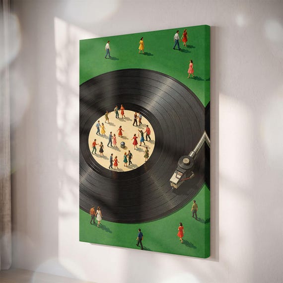 Vinyl Record Dancers Canvas Print, Retro Music Room Art