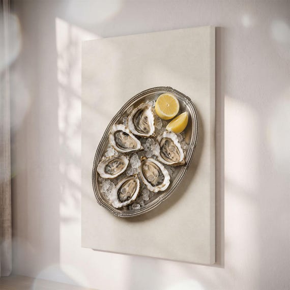 Fresh Oysters Canvas Print, Coastal Kitchen Wall Art, French Bistro Dining Decor