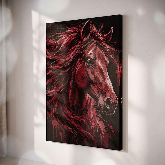 Red Horse Canvas Print, Moody Gothic Equestrian Art, Bold Stallion Wall Decor