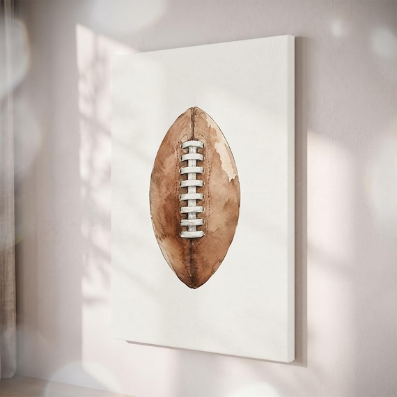 Watercolor Football Canvas Print, Rustic Man Cave Decor, Neutral Nursery Art