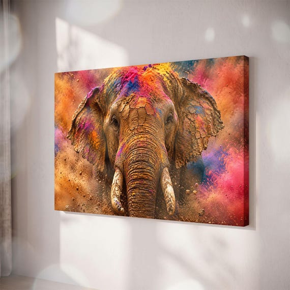 Colorful Elephant Canvas Print, Vibrant Color Splash Wildlife Art