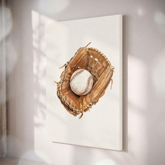 Vintage Baseball Glove Canvas Print, Rustic Sports Wall Art (11" x 14")