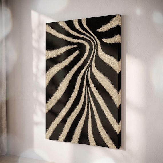 Zebra Print Canvas Wall Art, Abstract Stripes, Neutral Safari Decor